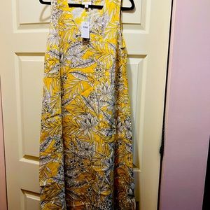 JJill Size Large Yellow-Flowered Linen Midi Dress